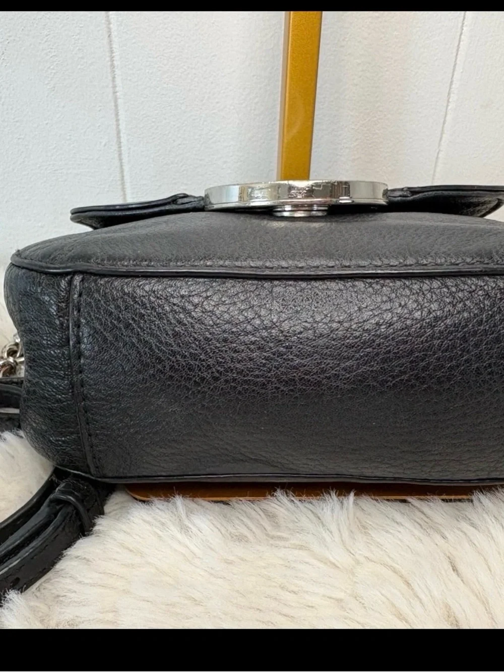Michael Kors Black Leather Crossbody with Pink MK Logo Accent